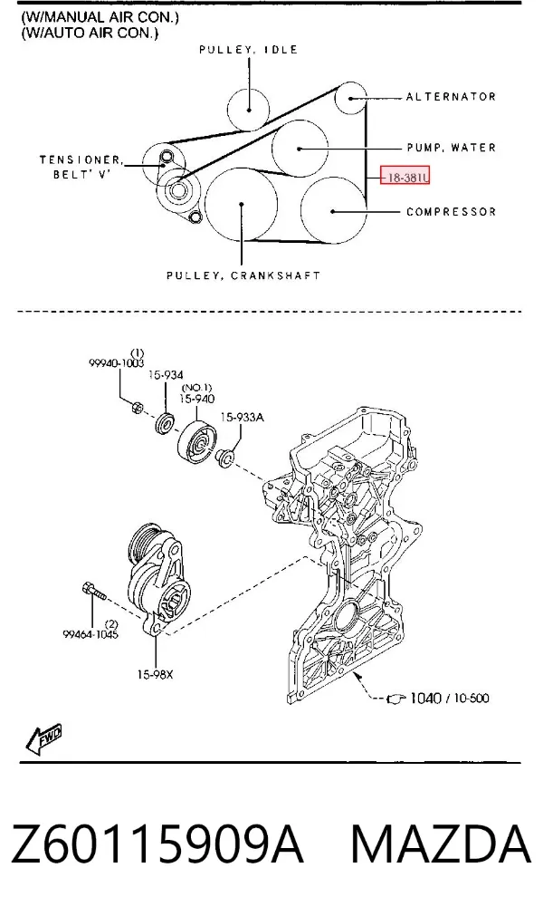 Correa de alternador Z60115909A Mazda