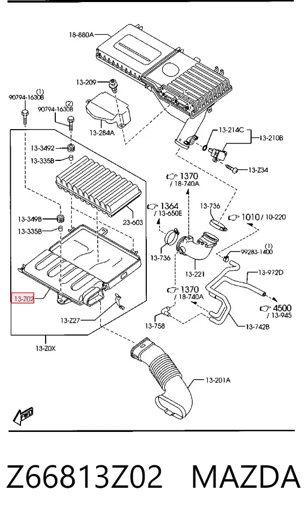 Caja del filtro de aire, parte inferior Z66813Z02 Mazda