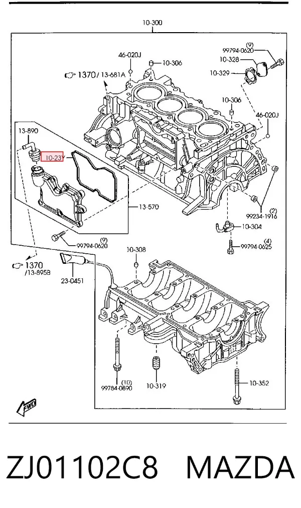 Junta de válvula de ventilación del cárter ZJ01102C8 Mazda