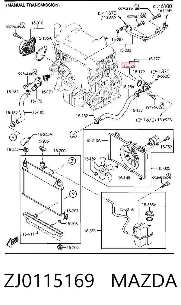 Junta de brida del sistema de refrigeración ZJ0115169 Mazda