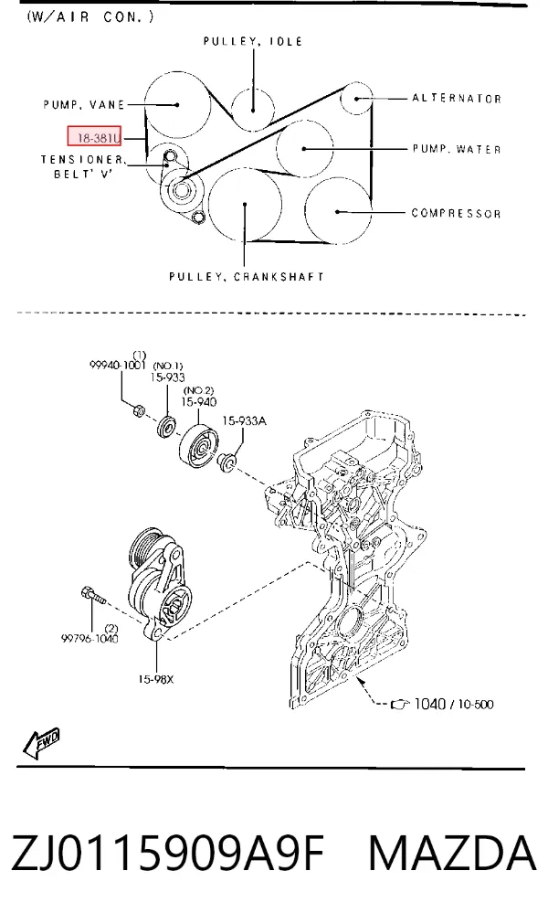 Correa de alternador ZJ0115909A9F Mazda