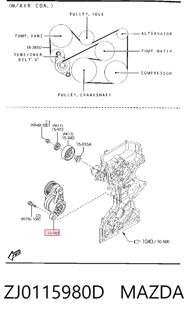 Tensor de correa poli V ZJ0115980D Mazda