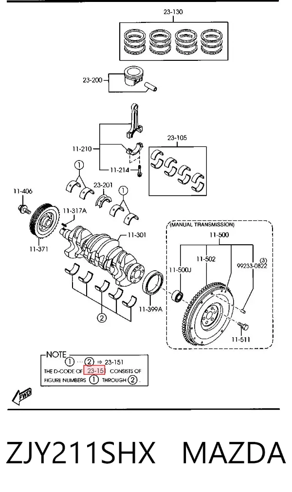 Juego de cojinetes de cigüeñal, cota de reparación (+0,50 mm) ZJY211SHX Mazda