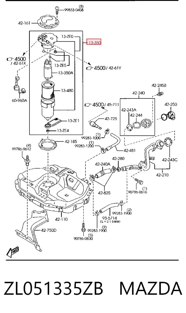 Unidad de alimentación de combustible ZL051335ZB Mazda