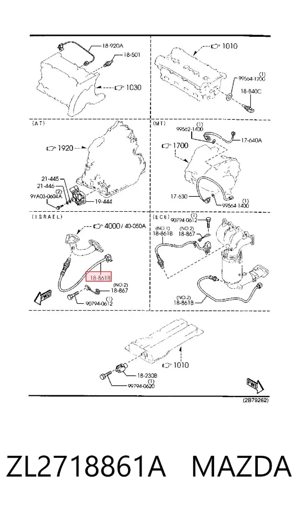 Sensor de oxígeno previo al catalizador ZL2718861A Mazda