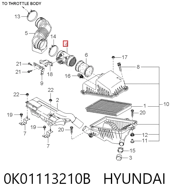 Caudalímetro 0K01113210B Hyundai/Kia