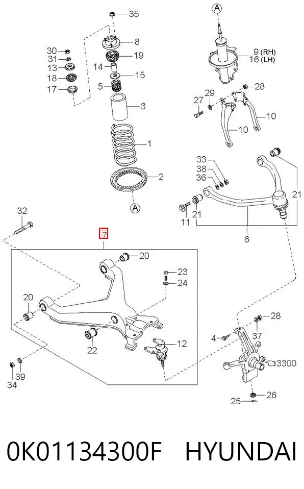 Brazo inferior izquierdo/derecho de suspensión delantera 0K01134300F Hyundai/Kia