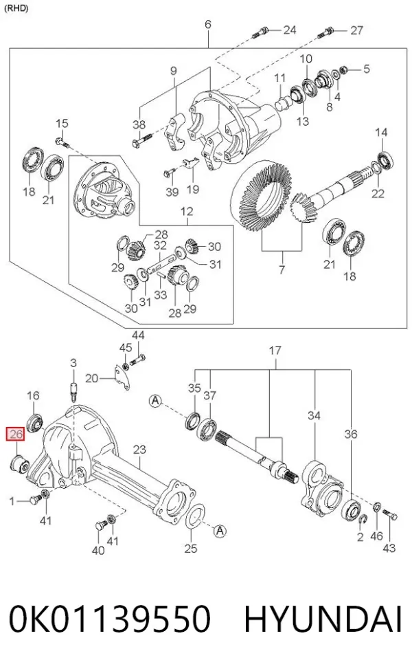 Silentblock del soporte del diferencial delantero 0K01139550 Hyundai/Kia