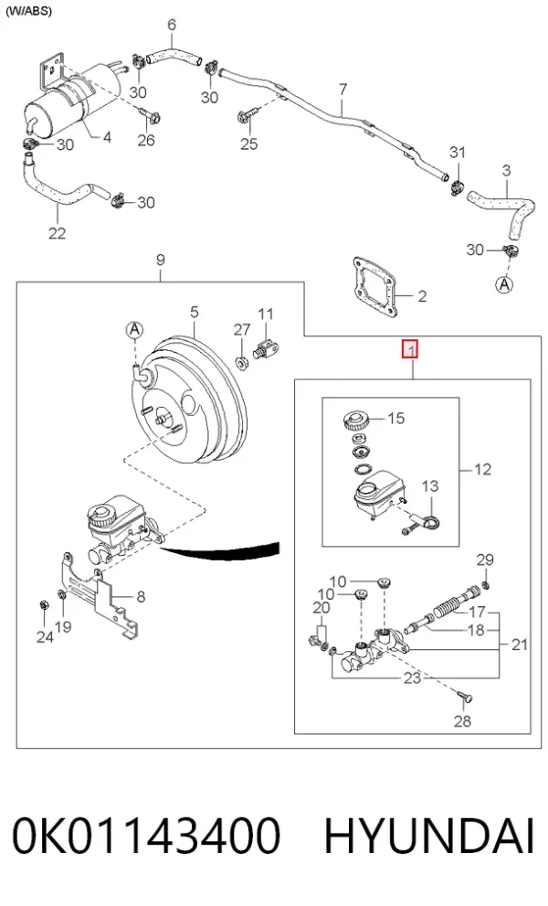 Cilindro maestro de frenos 0K01143400 Hyundai/Kia