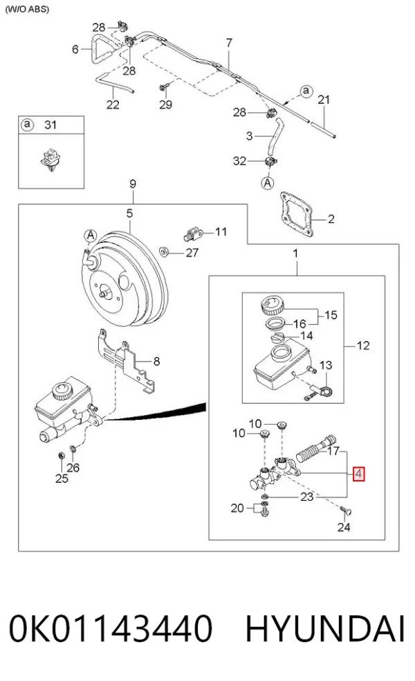 Cilindro maestro de frenos 0K01143440 Hyundai/Kia