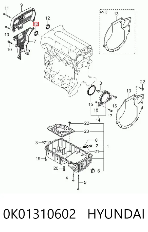 Retén delantero del árbol de levas 0K01310602 Hyundai/Kia