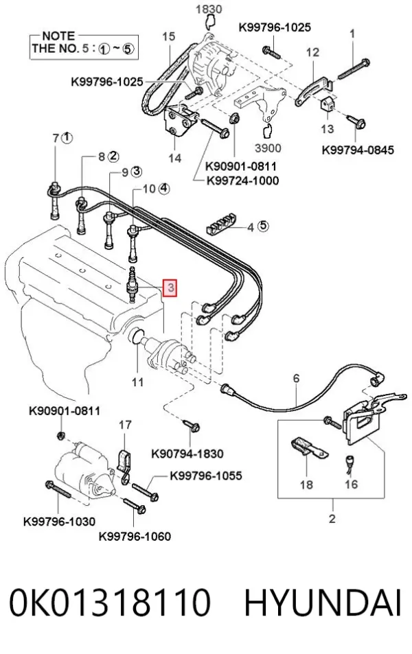 Bujía 0K01318110 Hyundai/Kia
