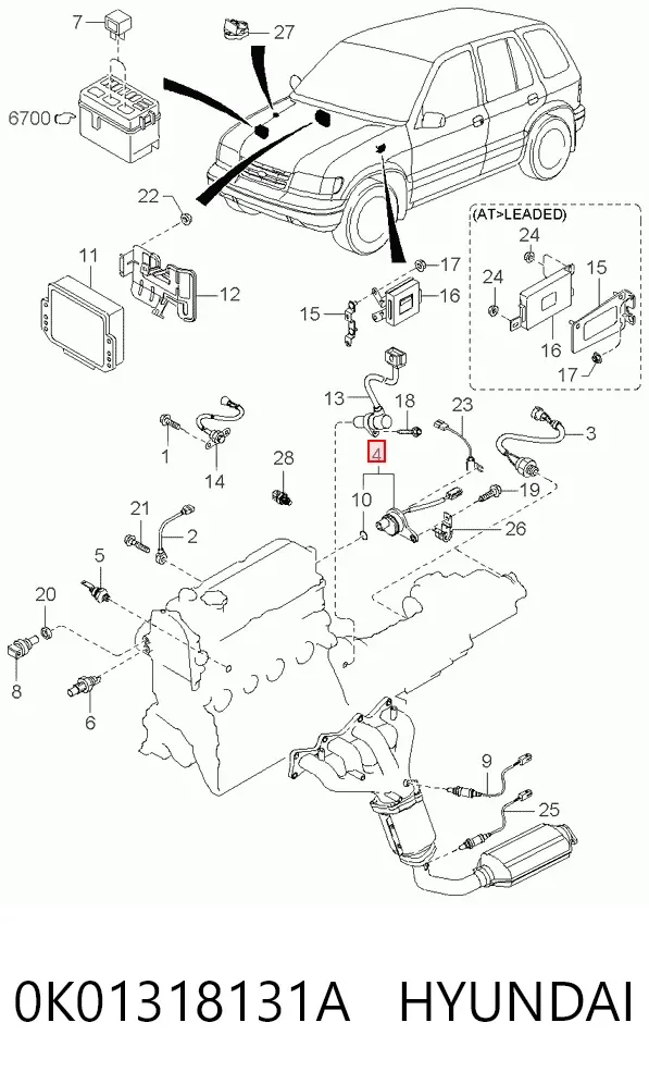Sensor de árbol de levas 0K01318131A Hyundai/Kia