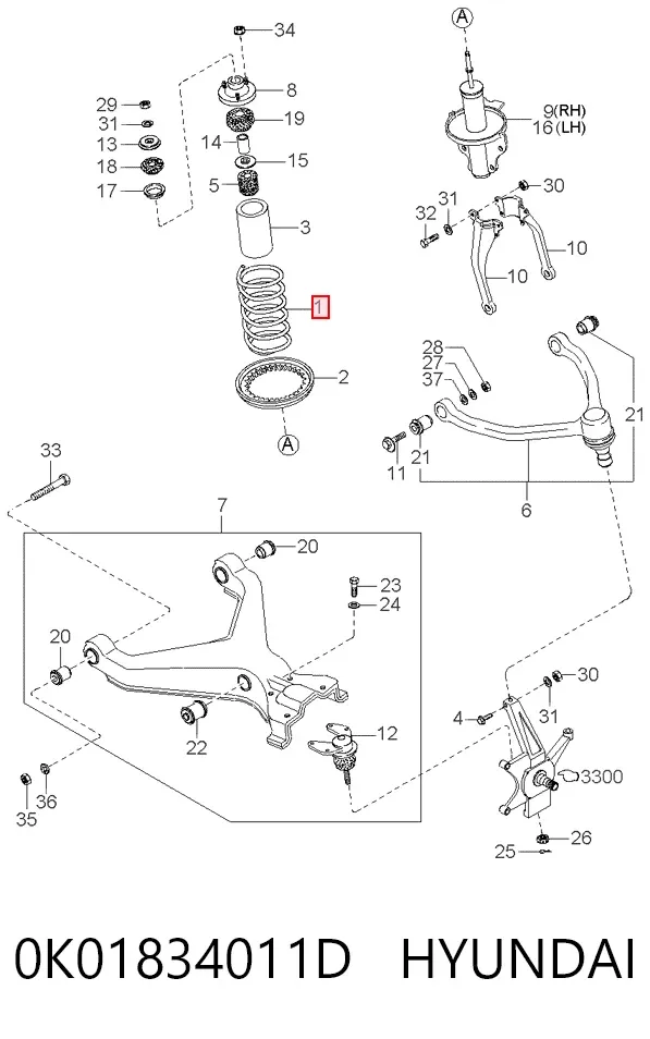 Muelle delantero 0K01834011D Hyundai/Kia