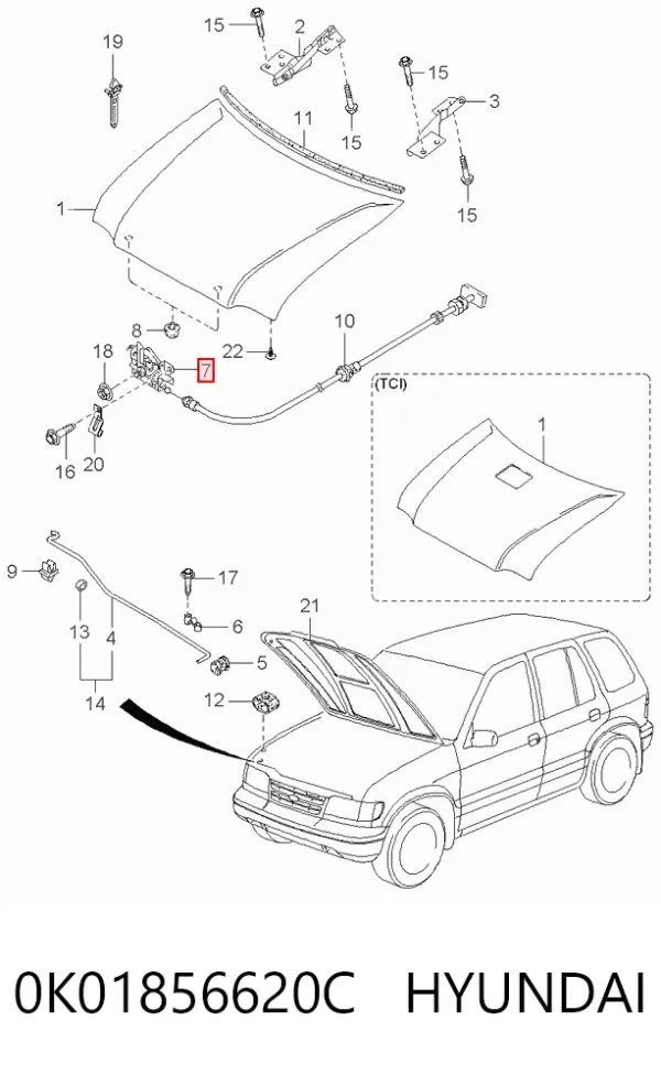 Cerradura de capó 0K01856620C Hyundai/Kia