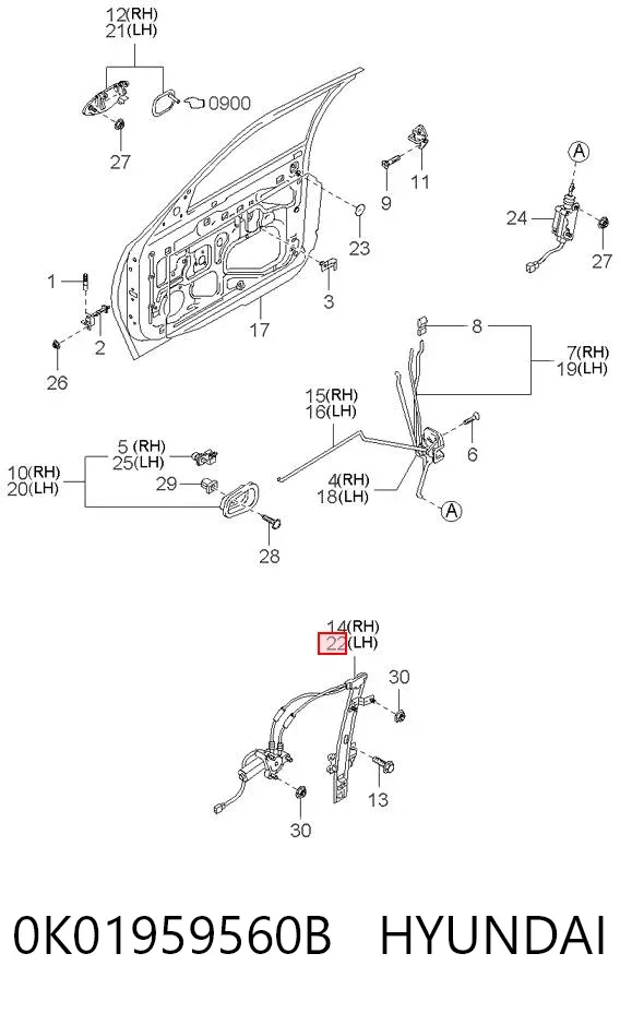 Mecanismo de elevalunas delantero izquierdo 0K01959560B Hyundai/Kia