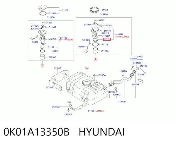 Unidad de alimentación de combustible 0K01A13350B Hyundai/Kia