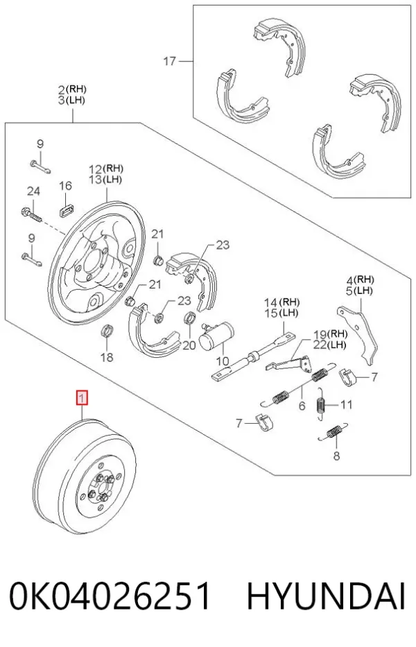 Tambor de freno trasero 0K04026251 Hyundai/Kia