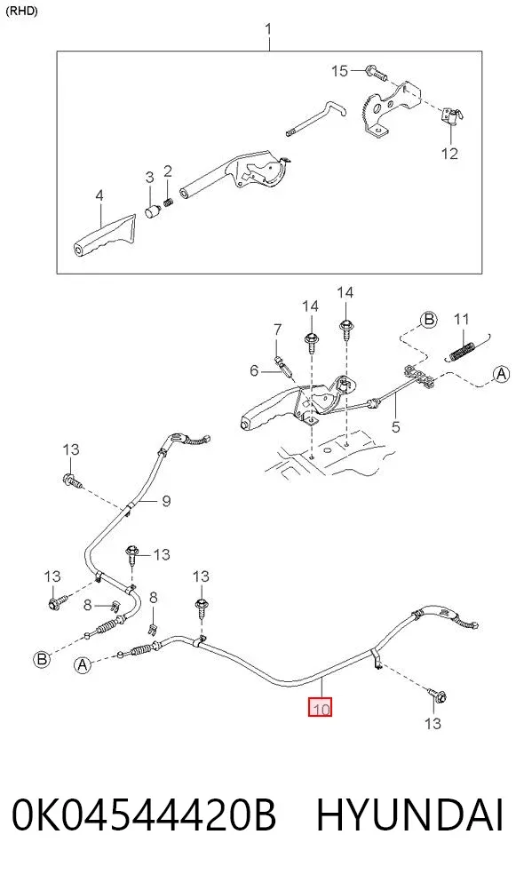 Cable de freno de mano trasero izquierdo 0K04544420B Hyundai/Kia
