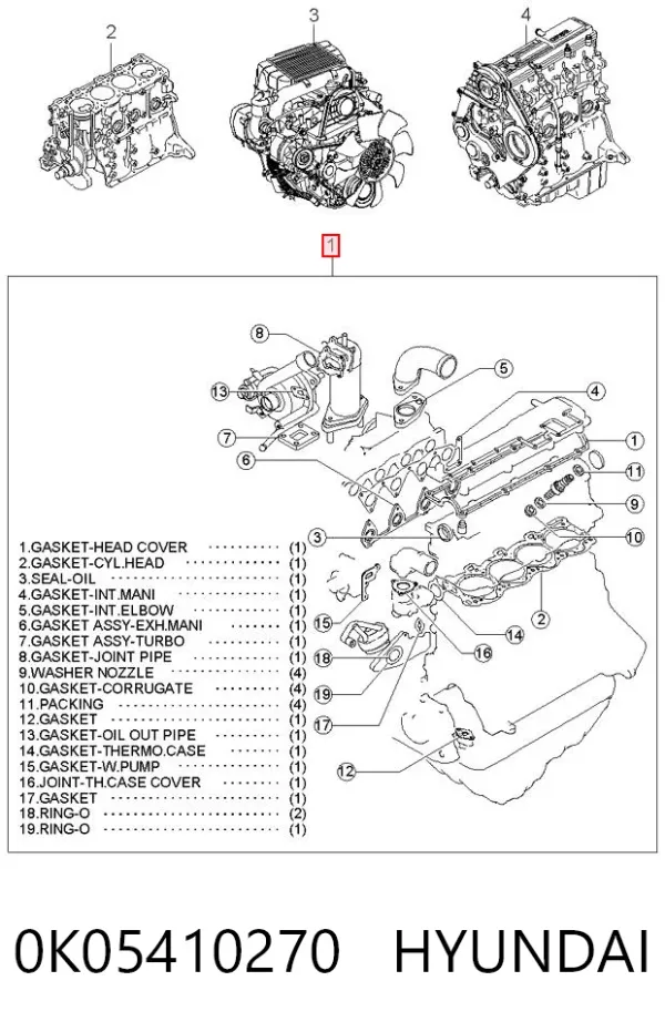Juego de juntas para motor 0K05410270 Hyundai/Kia