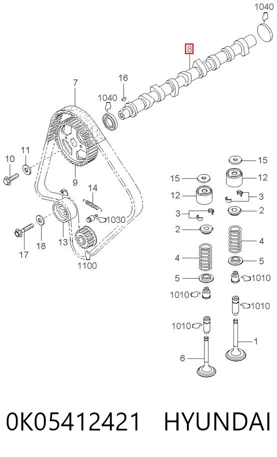 Árboles de levas 0K05412421 Hyundai/Kia