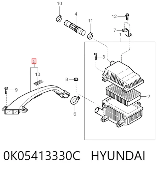 Entrada del filtro de aire 0K05413330C Hyundai/Kia