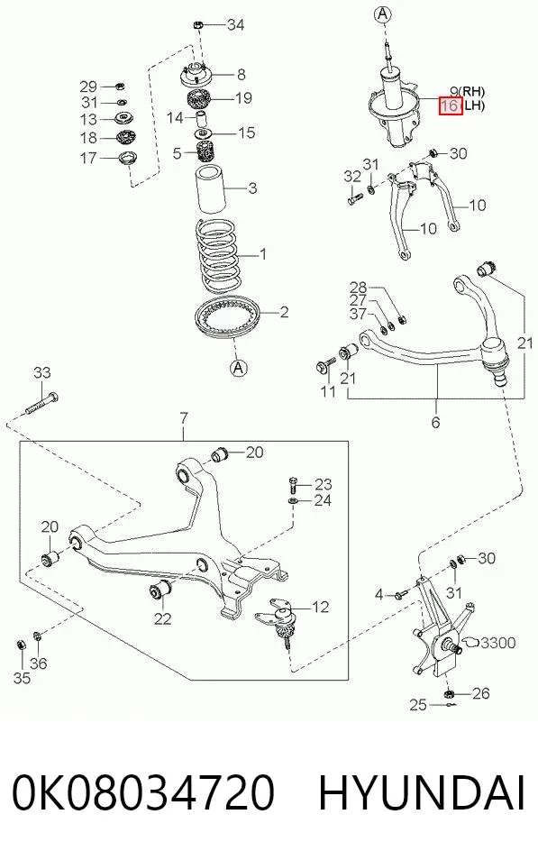 Amortiguador delantero izquierdo 0K08034720 Hyundai/Kia