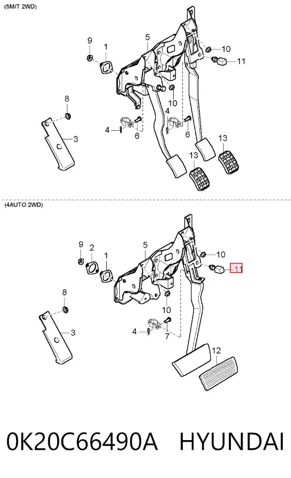 Interruptor de luz de freno 0K20C66490A Hyundai/Kia