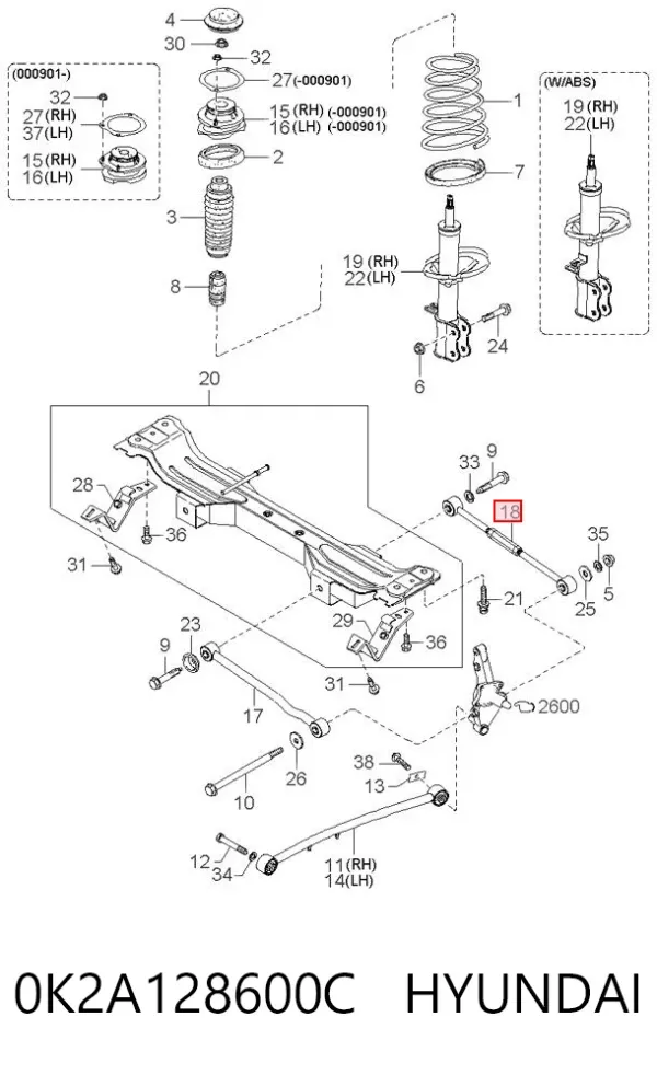 Barra transversal de la suspensión trasera 0K2A128600C Hyundai/Kia