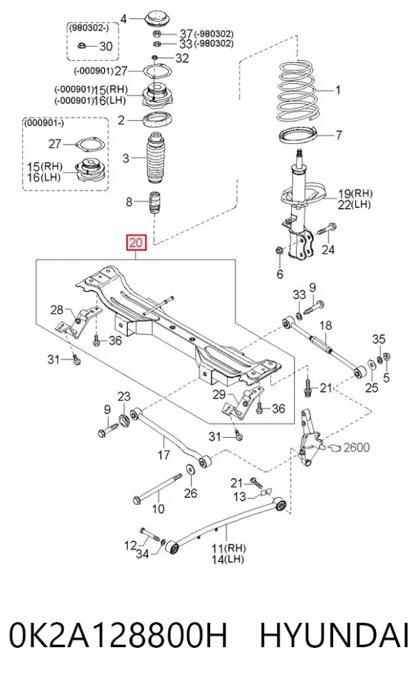 Puente trasero 0K2A128800H Hyundai/Kia
