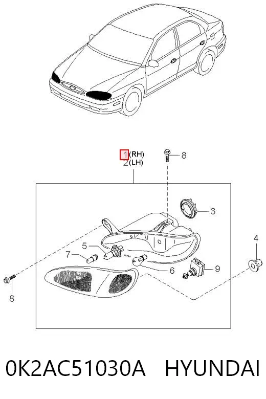 Faro derecho 0K2AC51030A Hyundai/Kia