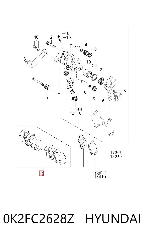 Pastillas de freno traseras 0K2FC2628Z Hyundai/Kia