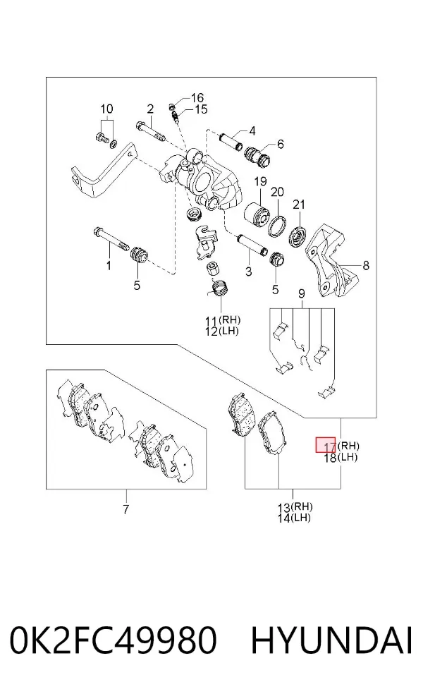 Pinza de freno trasera derecha 0K2FC49980 Hyundai/Kia