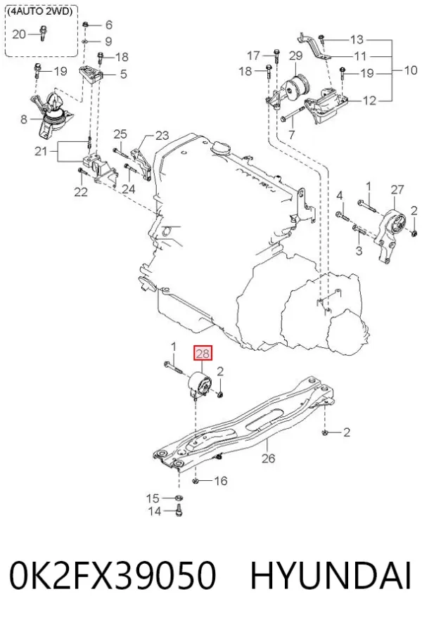 Soporte de motor delantero 0K2FX39050 Hyundai/Kia