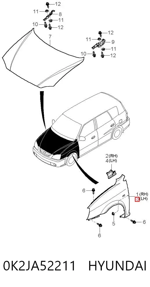 Aleta delantera izquierda 0K2JA52211 Hyundai/Kia