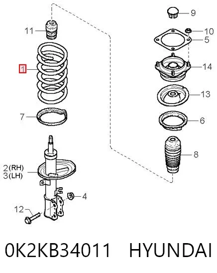 Muelle delantero 0K2KB34011 Hyundai/Kia