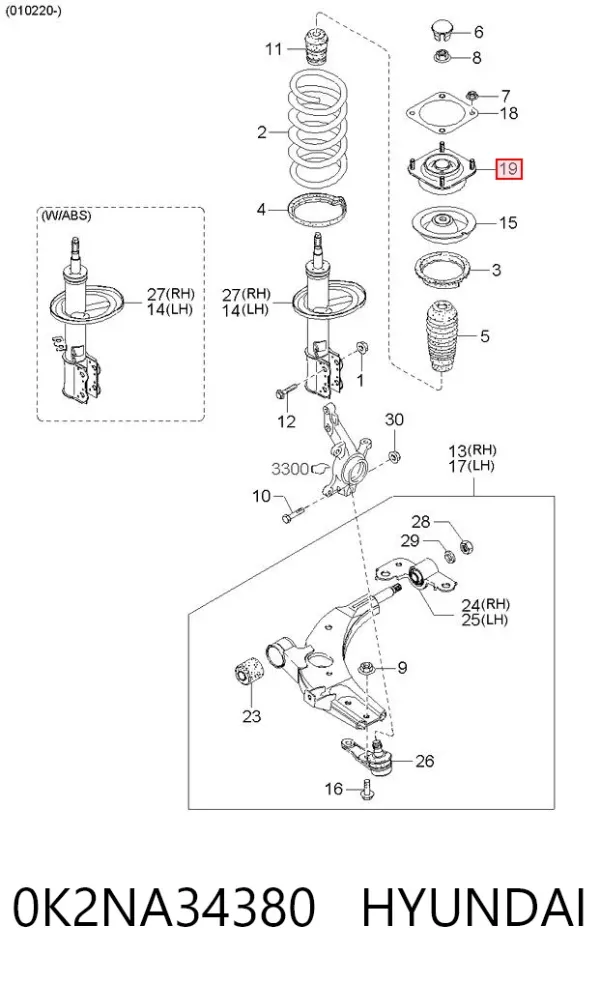Soporte del amortiguador delantero 0K2NA34380 Hyundai/Kia