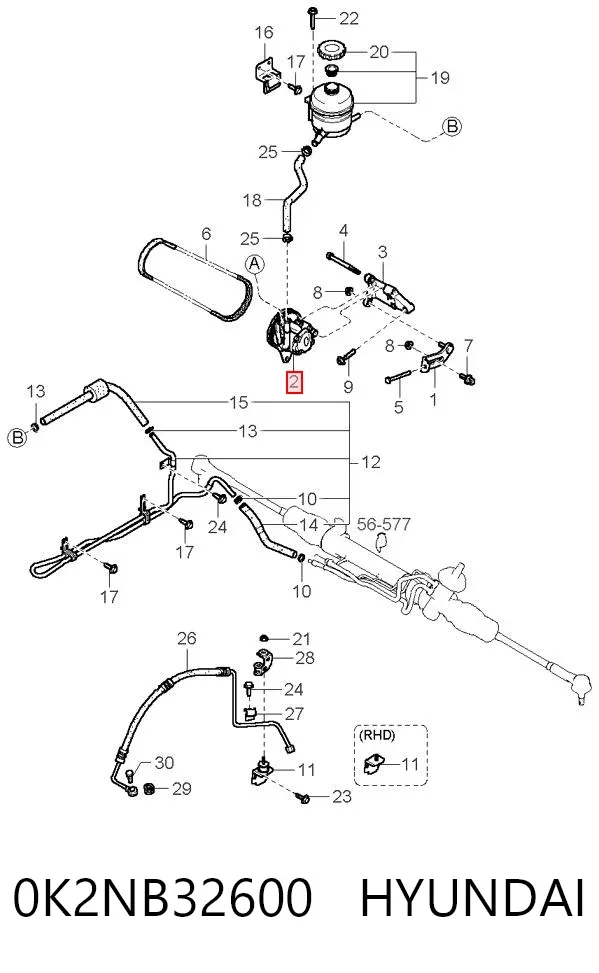 Bomba de dirección 0K2NB32600 Hyundai/Kia
