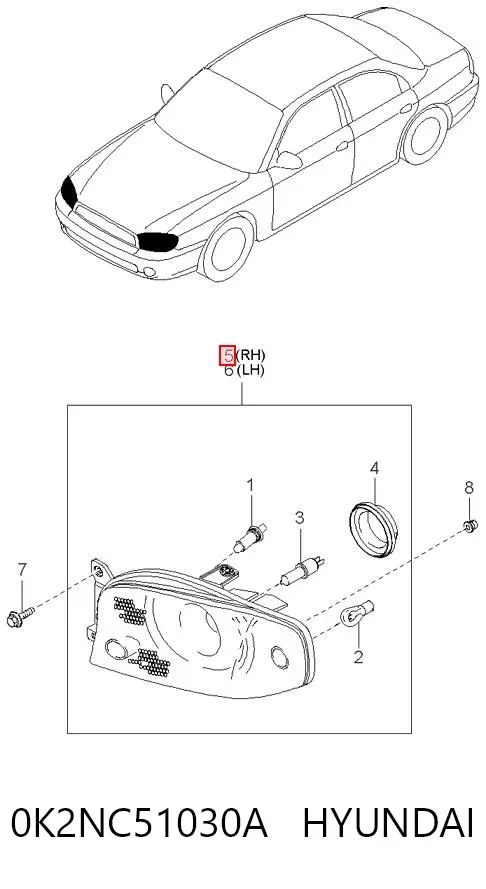 Faro derecho 0K2NC51030A Hyundai/Kia
