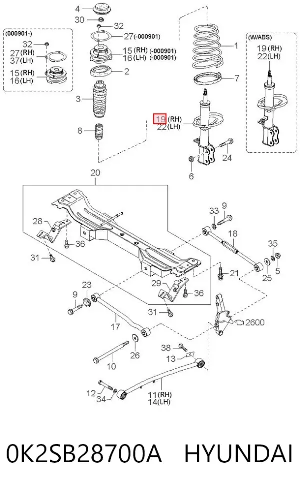 Amortiguador trasero derecho 0K2SB28700A Hyundai/Kia