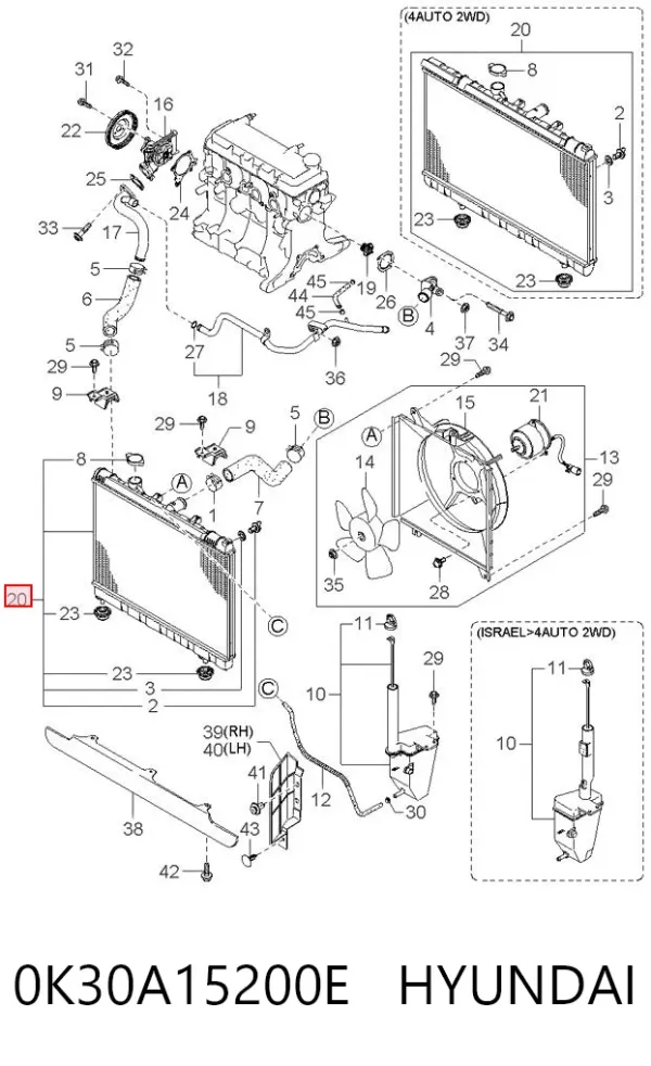 Radiador 0K30A15200E Hyundai/Kia