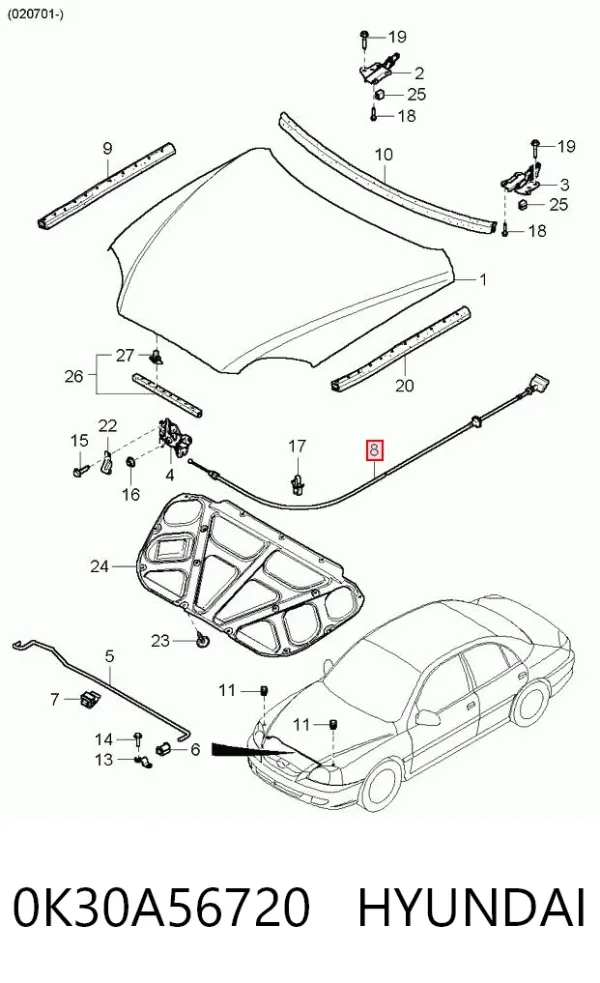 Cable de capó del motor KIA Rio I