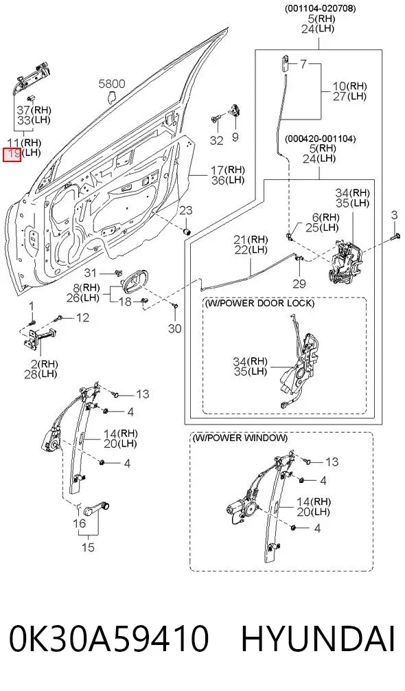 Manija exterior izquierda de puerta delantera 0K30A59410 Hyundai/Kia