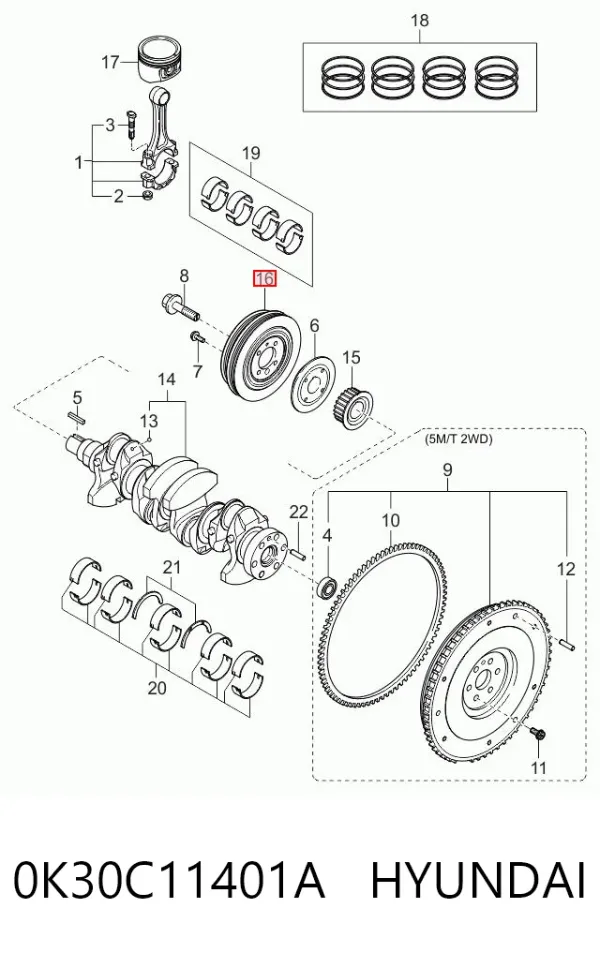 Polea de cigüeñal 0K30C11401A Hyundai/Kia