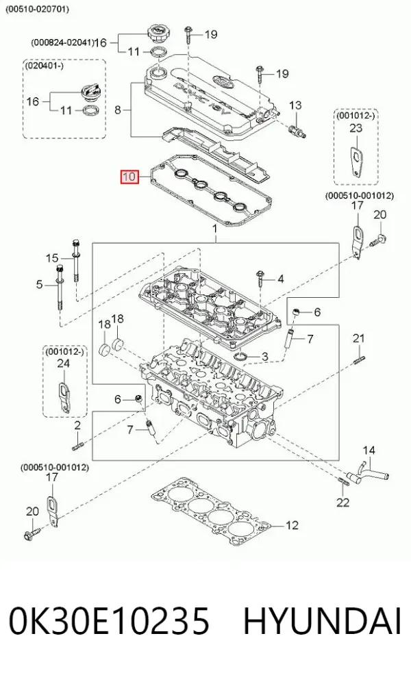 Junta tapa de balancines 0K30E10235 Hyundai/Kia