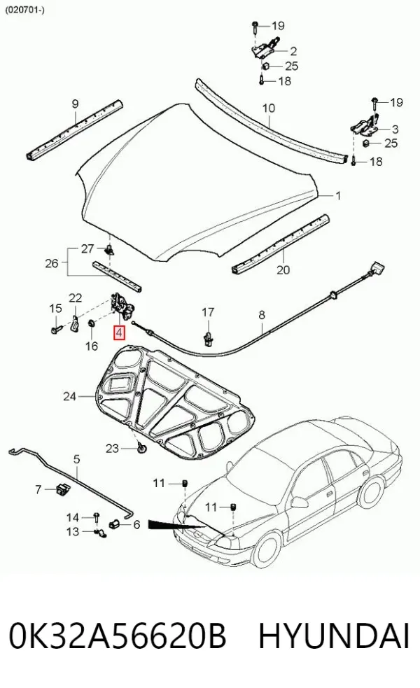 Cerradura de capó 0K32A56620B Hyundai/Kia