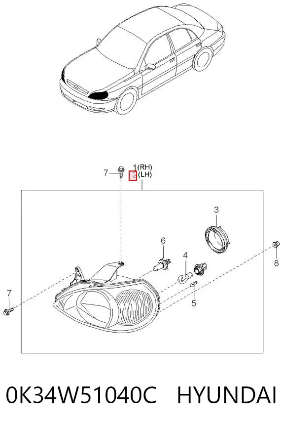 Faro izquierdo 0K34W51040C Hyundai/Kia