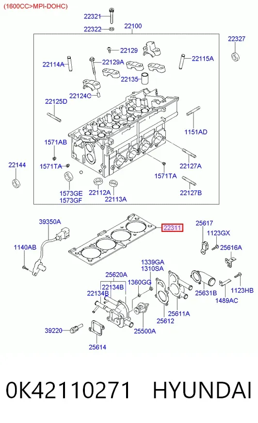 Junta de culata 0K42110271 Hyundai/Kia