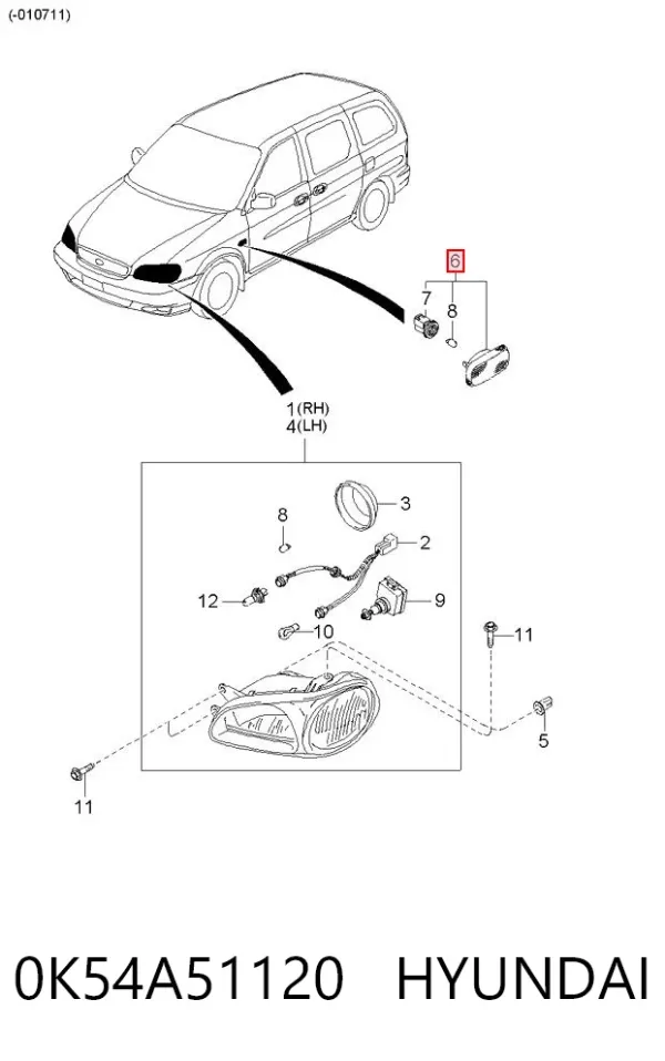 Luz intermitente de guardabarros 0K54A51120 Hyundai/Kia
