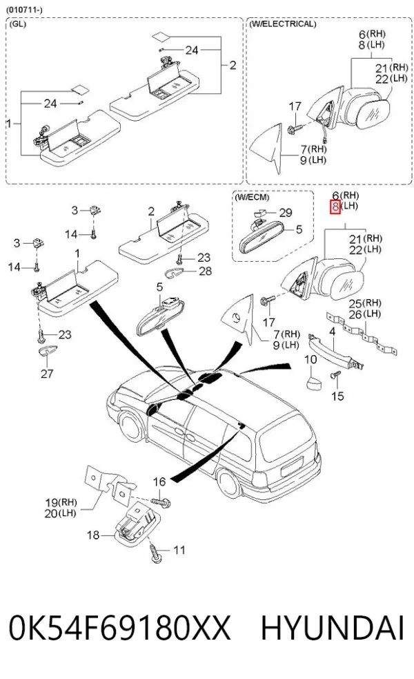 Espejo de retrovisor izquierdo KIA Carnival II